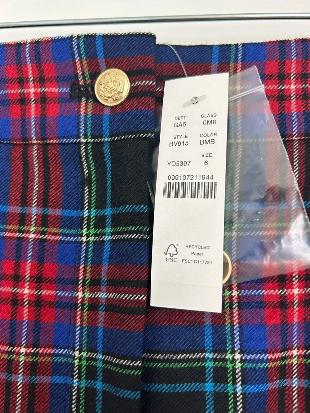 NWT J. Crew Plaid Mini Skirt in Navy, Red and Green